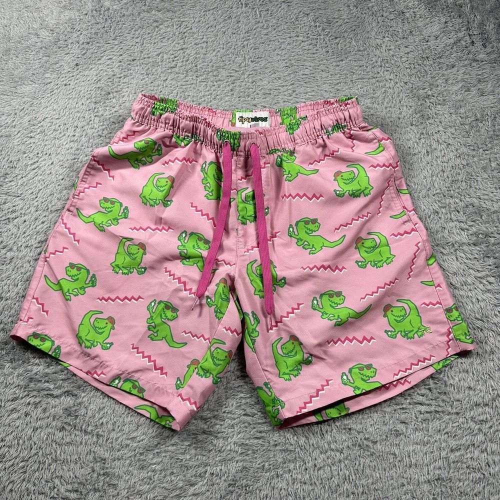 Tipsy Elves Swim Trunks Mens Medium Pink Dino Disco Dinosaur All‎ Over Print